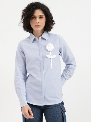 United Colors of Benetton Women Striped Casual Blue, White Shirt