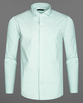 HOC Men Striped Formal Green Shirt