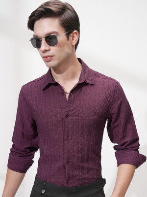 HIGHLANDER Men Self Design Casual Purple Shirt
