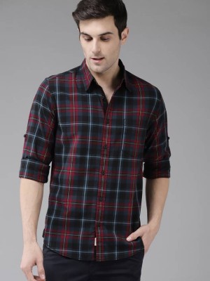 Jai Textiles Men Checkered Casual Dark Blue Shirt