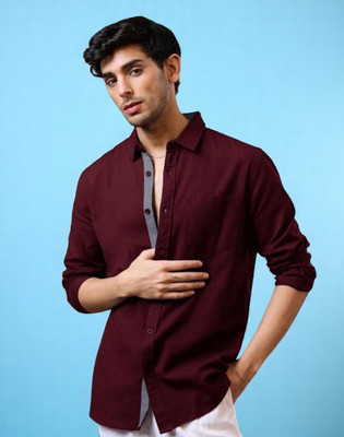 LAXMI TRENDING Men Solid Casual Maroon Shirt