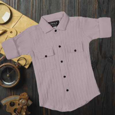 Zans & mens Boys Self Design Casual Pink Shirt