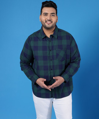 Instafab Plus Men Solid Casual Green Shirt