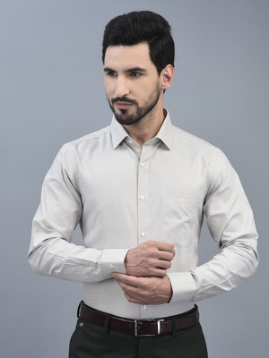 Canoe Men Self Design Formal Grey, White Shirt