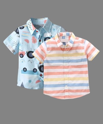 Dutt Creation Boys Printed Party Blue, Pink Shirt(Pack of 2)