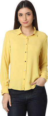 Spykar Women Solid Casual Yellow Shirt