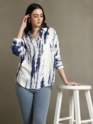 DL Woman Women Printed Casual Blue Shirt