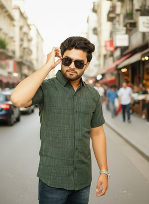 STICHVILLA Men Striped Casual Dark Green Shirt