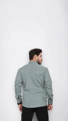 U AND J TREND Men Solid Casual Light Green Shirt