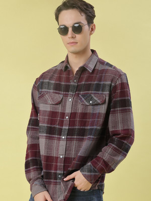 V-MART Men Checkered Casual Maroon Shirt