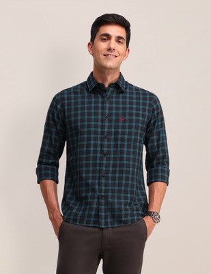 U.S. POLO ASSN. Men Checkered Casual Green Shirt