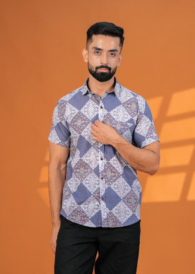 JAHIDA COMFORT WITH STYLE Men Printed Casual Blue Shirt