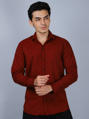 NARGHEISH NICE Men Solid Casual Maroon Shirt