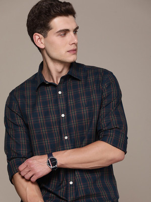 NAUTICA Men Checkered Casual Dark Blue, Yellow, Red Shirt