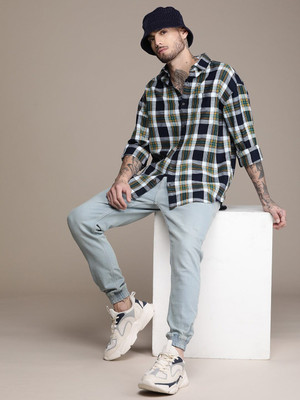 WROGN Men Checkered Casual Blue Shirt