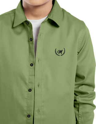 KIYATRA Boys Solid Party Dark Green Shirt