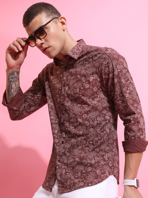 HIGHLANDER Men Printed Casual Maroon Shirt