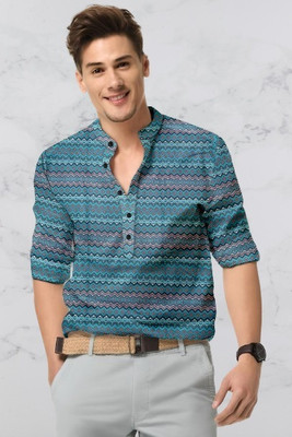 ISUEL FAB Men Ethnic Motifs Casual Blue Shirt