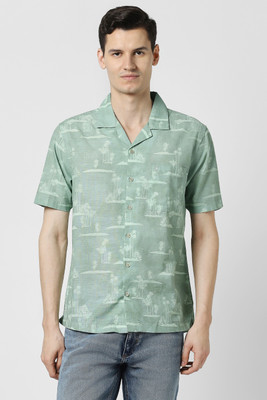 PETER ENGLAND Men Printed Casual Green Shirt