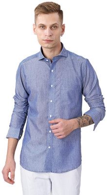 HOC Men Self Design Casual Blue Shirt