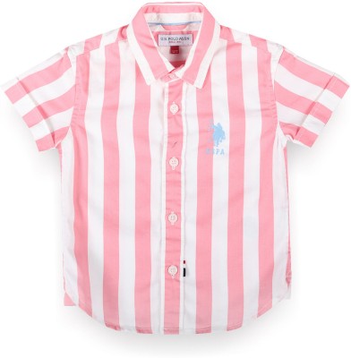 U.S. POLO ASSN. Baby Boys Striped Casual Pink, White Shirt