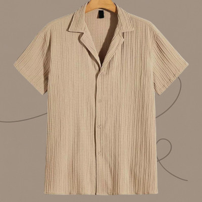 Looksky Men Self Design Casual Cream Shirt
