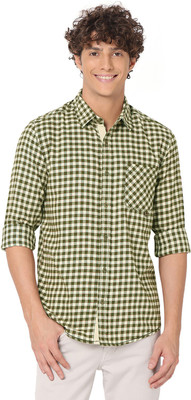 MUFTI Men Checkered Casual White, Green Shirt