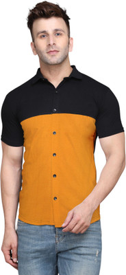 BEYOU FASHION Men Color Block Casual Gold, Black Shirt