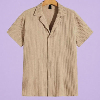 nitafashion Men Self Design Casual Cream Shirt