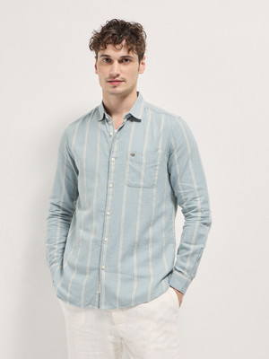 THE BEAR HOUSE Men Striped Casual Green Shirt