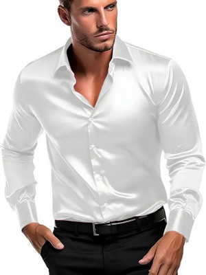 Voroxy Men Solid Casual White Shirt
