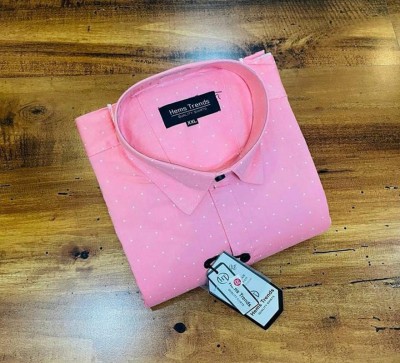 Hems trends Men Striped Casual Pink Shirt