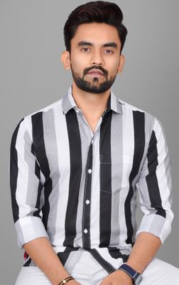 Voroxy Men Striped Casual Black Shirt