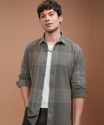 HIGHLANDER Men Checkered Casual Grey Shirt
