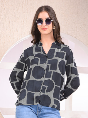 CRIMSOUNE CLUB Women Printed Casual Black Shirt