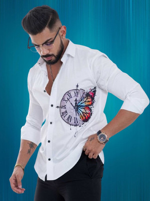 M5STUDIO Men Printed Casual White Shirt