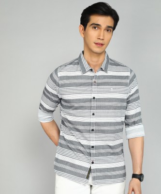 WROGN Men Striped Casual Grey, White Shirt