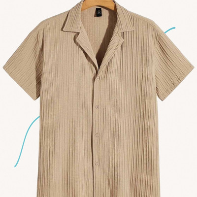 A DEEMOON TREND Men Self Design Casual Cream Shirt
