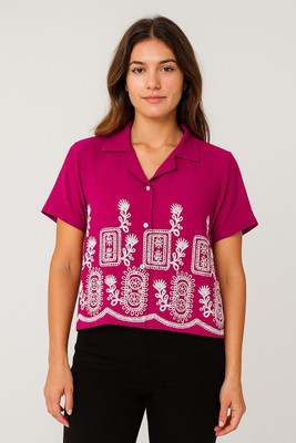 DWITIICREATION Women Embroidered Formal Pink Shirt
