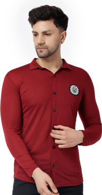 GEUM Men Solid Casual Maroon Shirt