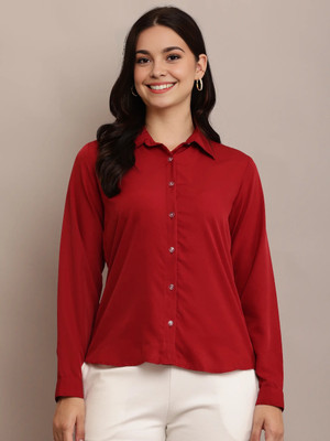 Shonisha Women Solid Formal Maroon Shirt