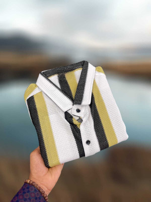 Pribha Fashion Men Self Design Casual Yellow Shirt