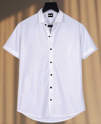 k j fashion Men Self Design Casual White Shirt