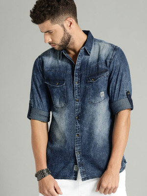 Roadster Men Washed Casual Blue Shirt