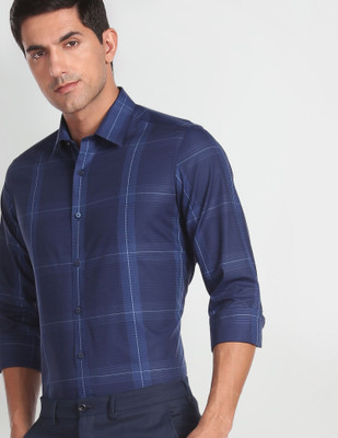 Arrow Newyork Men Checkered Formal Dark Blue, Blue, White Shirt