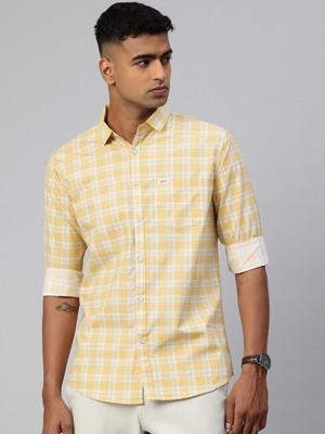 Majestic Man Men Checkered Casual Yellow Shirt