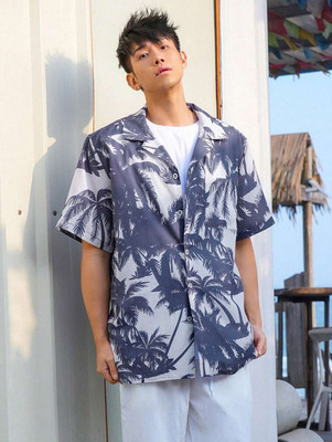 OLCHEESS Men Printed Casual Blue Shirt