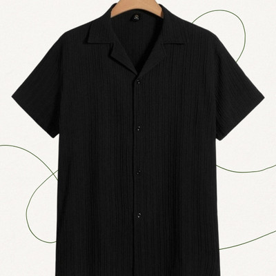 A DEEMOON TREND Men Self Design Casual Black Shirt