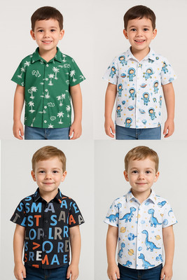 Juhil Boys Printed Casual Multicolor Shirt(Pack of 4)