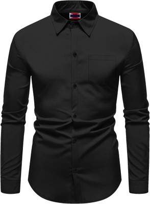 NOIL Men Self Design Casual Black Shirt